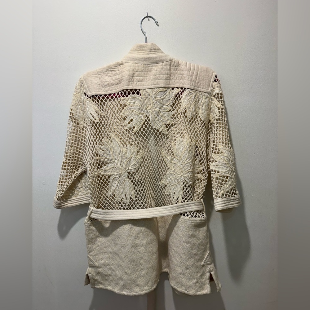 Free People New Romantics Ivory Embroidered Lace Wrap Kimono Jacket Size Medium - Picture 6 of 9